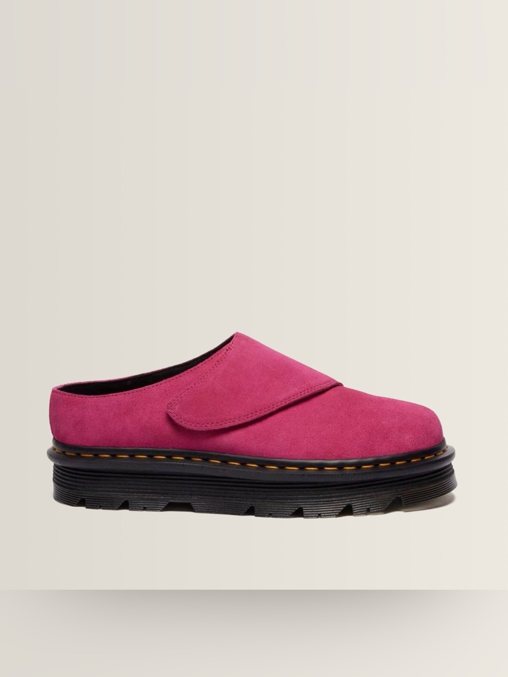 Dr. Martens Women's Fuchsia Suede Mule with Chunky Black Sole